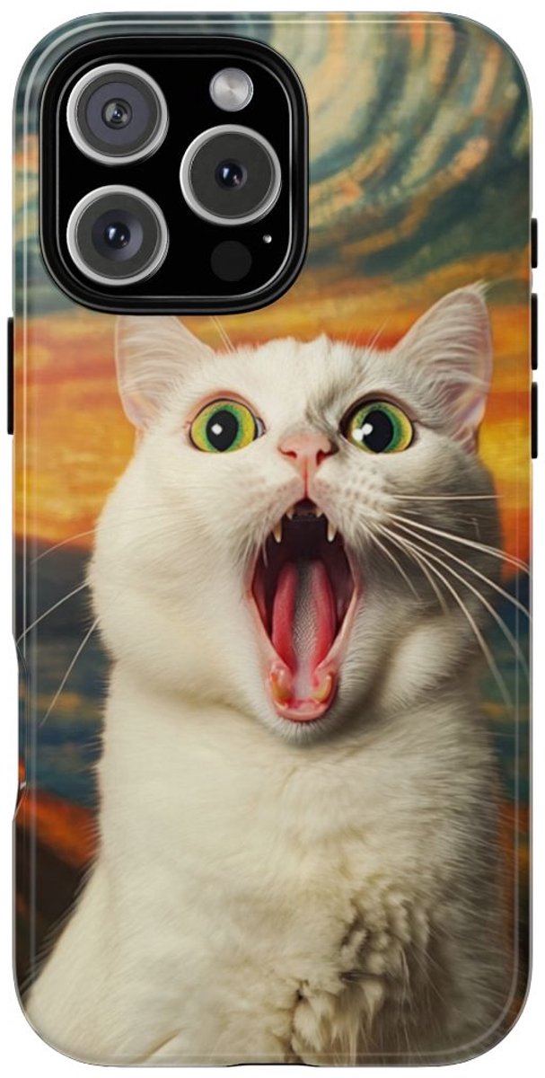 Verbaasde Witte Kat met Groene Ogen – Telefoonhoesje Geschikt voor iPhone 16 Pro Max
