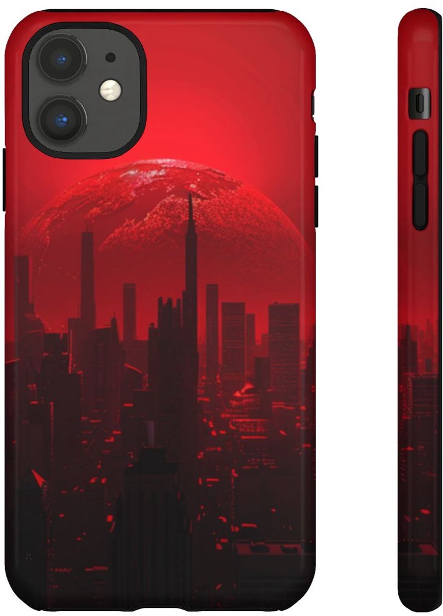 Futuristisch Stadsgezicht met Rode Planeet – Telefoonhoesje Geschikt voor iPhone 11