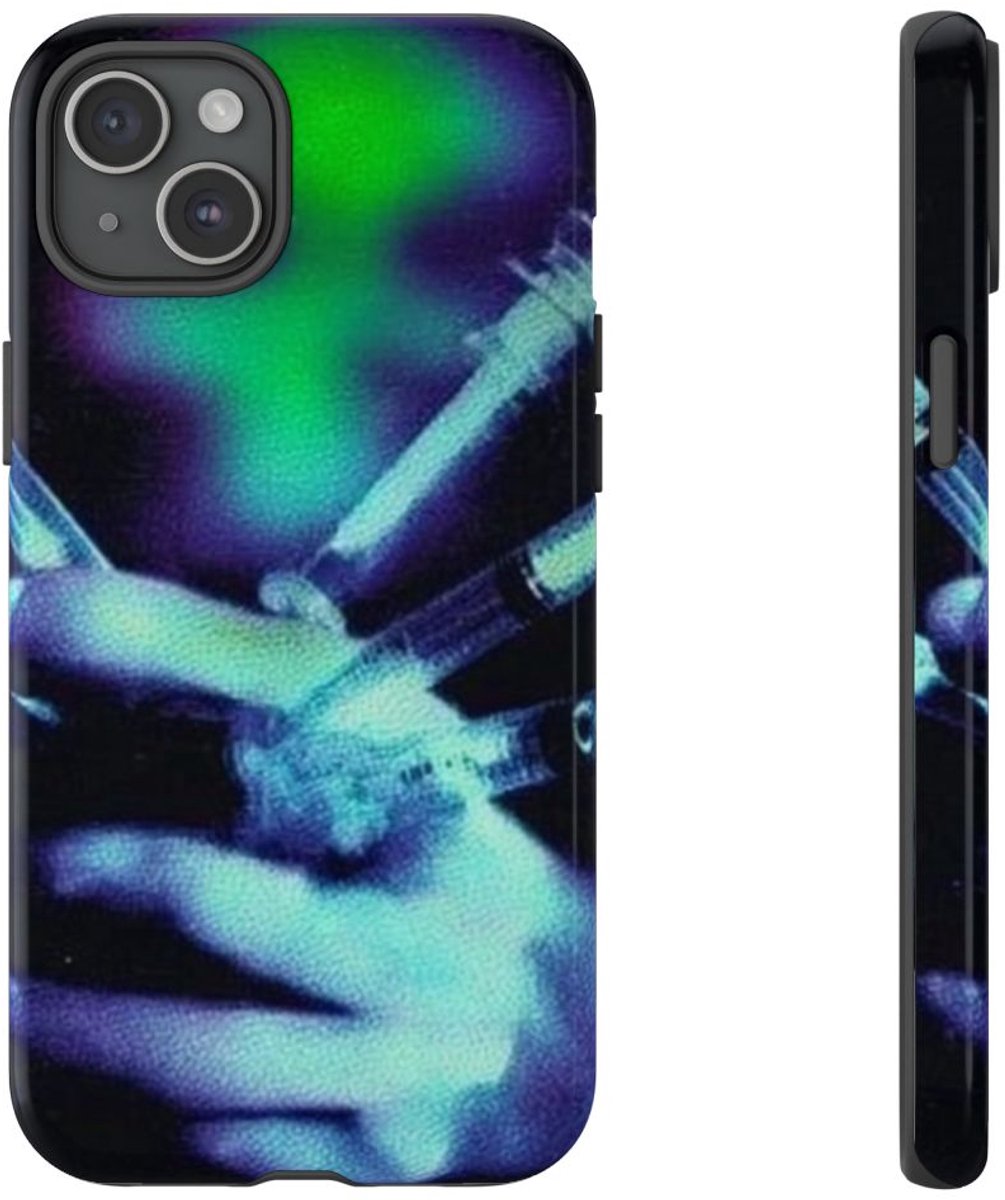 Gloeiende Hand met Spuiten – Telefoonhoesje Geschikt voor iPhone 15 Plus