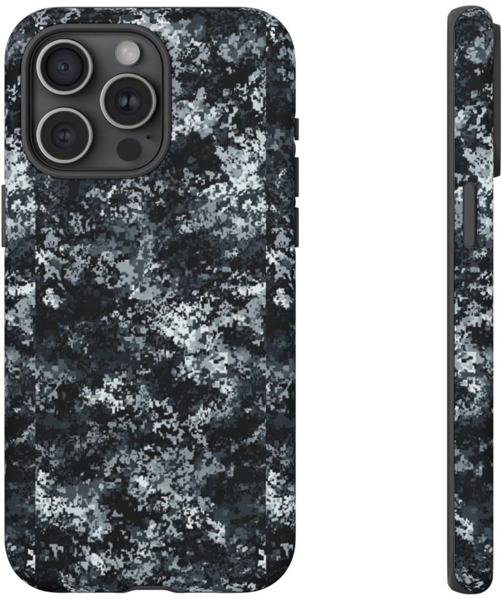 Digitale Grijze Camouflage – Mat Hoesje Geschikt voor iPhone 15 Pro Max