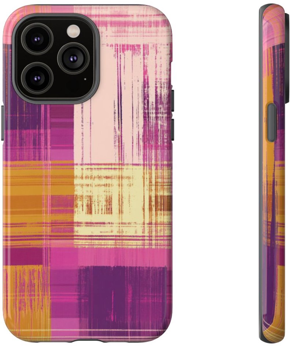 Abstract Paars-Gouden Ruitpatroon – Telefoonhoesje Geschikt voor iPhone 14 Pro Max