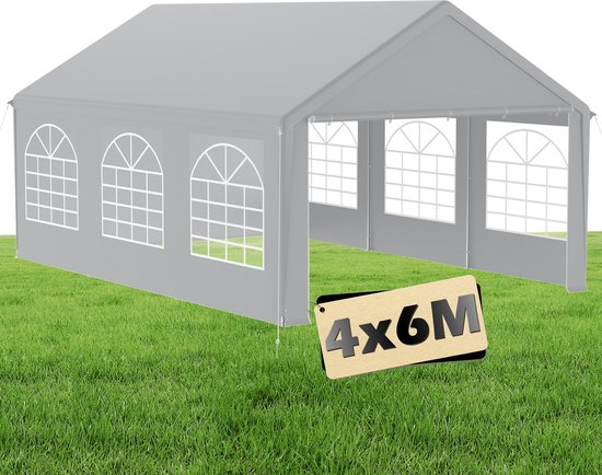 Pavillon de réception Premium avec panneaux latéraux, tente de jardin étanche, grande tente, tente compacte, abri, toit en PE, 4 x 6 m - Grijs