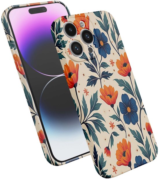 Coque de téléphone Smartphonica adaptée à iPhone 14 Pro Max avec imprimé Fleurs bleu Oranje - Coque souple flexible en TPU - Coque arrière Design fleurs Blue Orange adaptée à iPhone 14 Pro Max