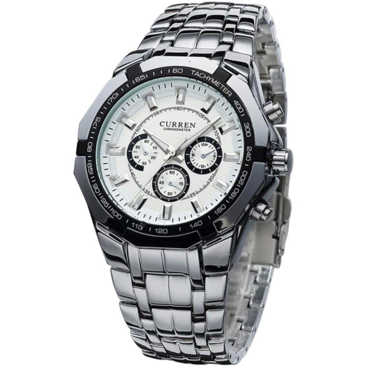 Manike 8084 Herenhorloge - Quartz Analoog - Zilverkleurige RVS Kast - Zwarte Wijzerplaat - Datumaanduiding - Leren Band - Waterbestendig 3 ATM