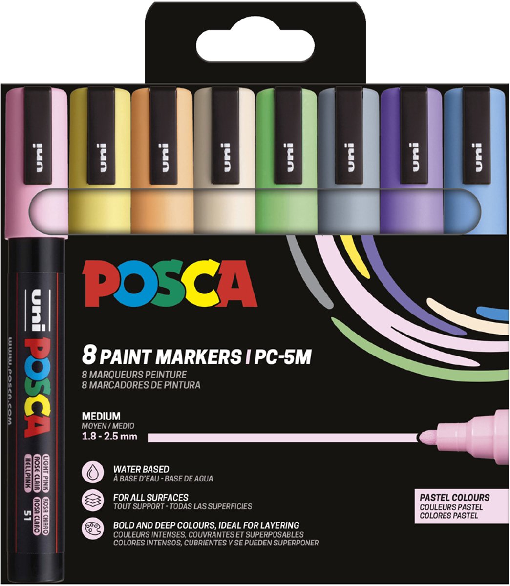 Posca stiften set 5M wit/zwart/goud/zilver — afbeelding 7