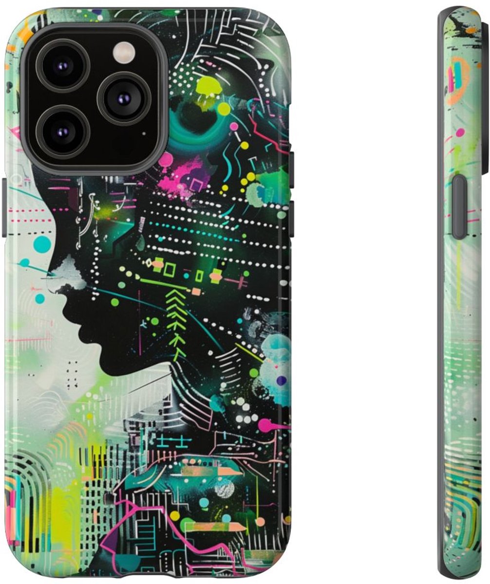 Abstract Neon Geometrisch Profiel – Telefoonhoesje Geschikt voor iPhone 14 Pro Max