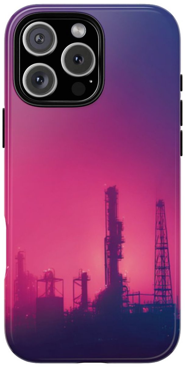 Industrieel Silhouet met Neon Gloed – Telefoonhoesje Geschikt voor iPhone 16 Pro Max