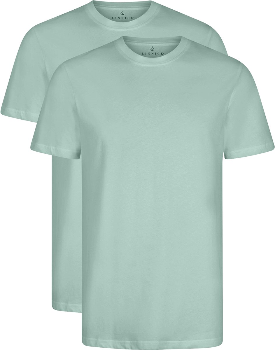 LINNICK Long Fit T-Shirt 2 Pack - Ronde Hals - Korte Mouw - T Shirt Heren - 100% Katoen - Longfit T Shirt Heren - Mineral - Maat M - Set van 2
