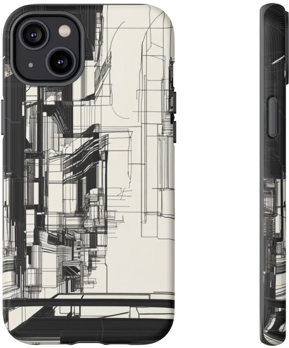 Abstracte Stedelijke Lijntekening – Telefoonhoesje Geschikt voor iPhone 14 Plus