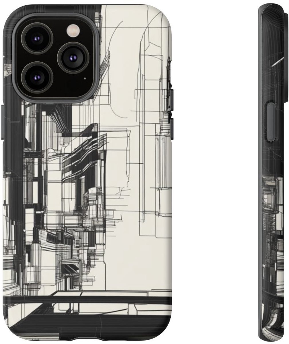 Abstracte Stedelijke Lijntekening – Telefoonhoesje Geschikt voor iPhone 14 Pro Max