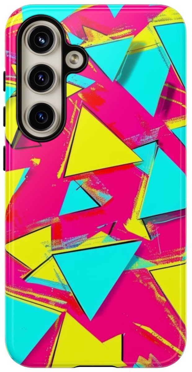 Neon Driehoeken Abstract Patroon – Telefoonhoesje Geschikt voor Samsung Galaxy S24