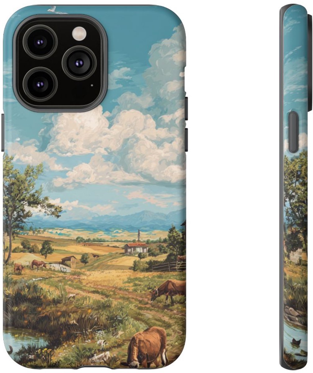 Landelijk Uitzicht met Boerderijdieren – Telefoonhoesje Geschikt voor iPhone 14 Pro Max
