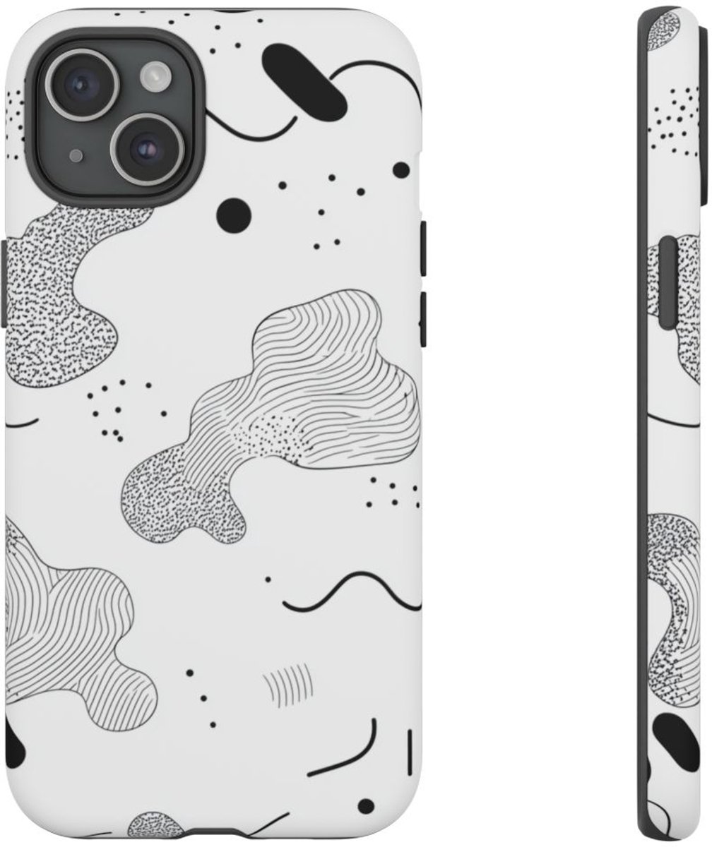 Abstract Zwart-Wit Minimalistisch Patroon – Telefoonhoesje Geschikt voor iPhone 15 Plus