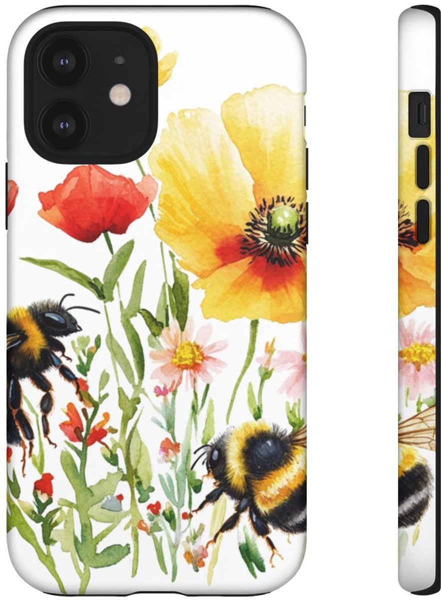 Aquarel Hommels en Wilde Bloemen – Telefoonhoesje Geschikt voor iPhone 12