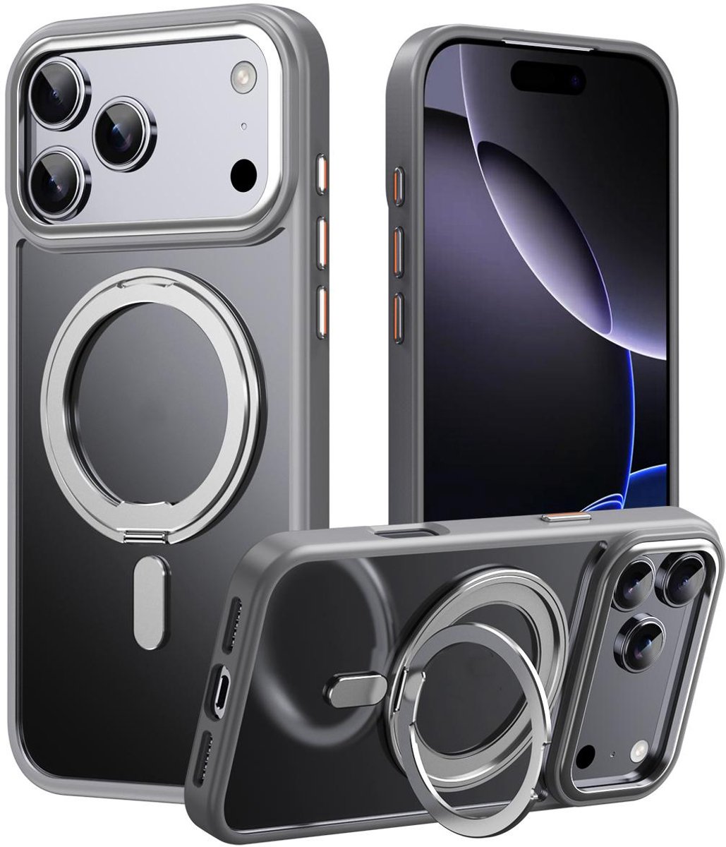 Mobigear Hoesje geschikt voor Apple iPhone 17 Pro Max MagSafe Telefoonhoesje Hardcase | Mobigear Frosted Mag Backcover met Standaard | Geschikt voor MagSafe | Geschikt voor Draadloos Opladen met Magnetische Ring | Geschikt voor MagSafe Case - Grijs