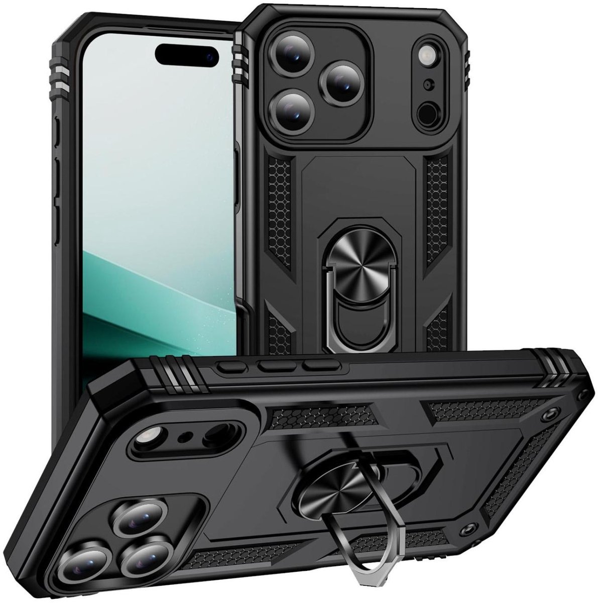 Mobigear Hoesje geschikt voor Apple iPhone Air Telefoonhoesje Hardcase | Mobigear Armor Ring Backcover Shockproof met Ringhouder | Schokbestendig iPhone Air Telefoonhoesje | Anti Shock Proof - Zwart