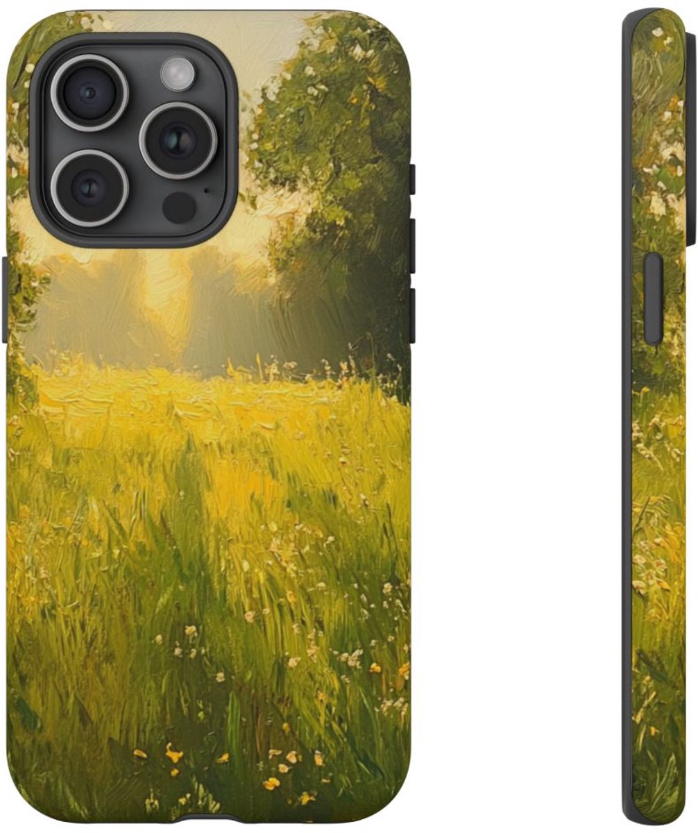 Zonnige Weide met Wilde Bloemen – Telefoonhoesje Geschikt voor iPhone 15 Pro Max