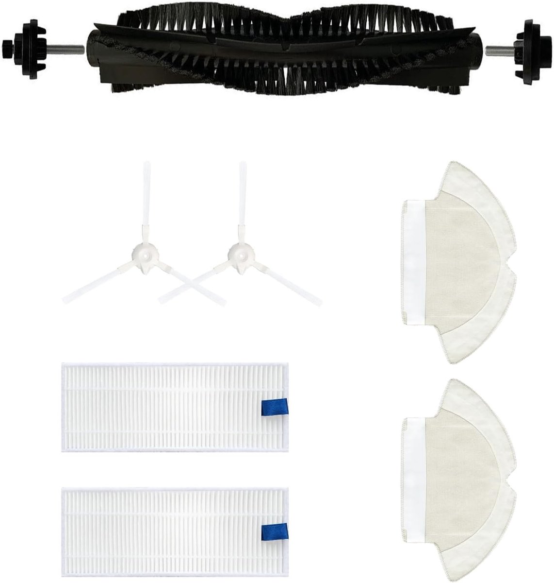 Geschikt voor Set van 7 accessoires voor de Tefal Rowenta X-plorer Serie 75 RG7687 robotstofzuiger- hoofdborstel/2 zijborstels/2 doeken/2 filters-Stofzuigeraccessoires