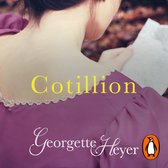Boekomslag met de titel 'Cotillion' in gele letters, geschreven door Georgette Heyer.