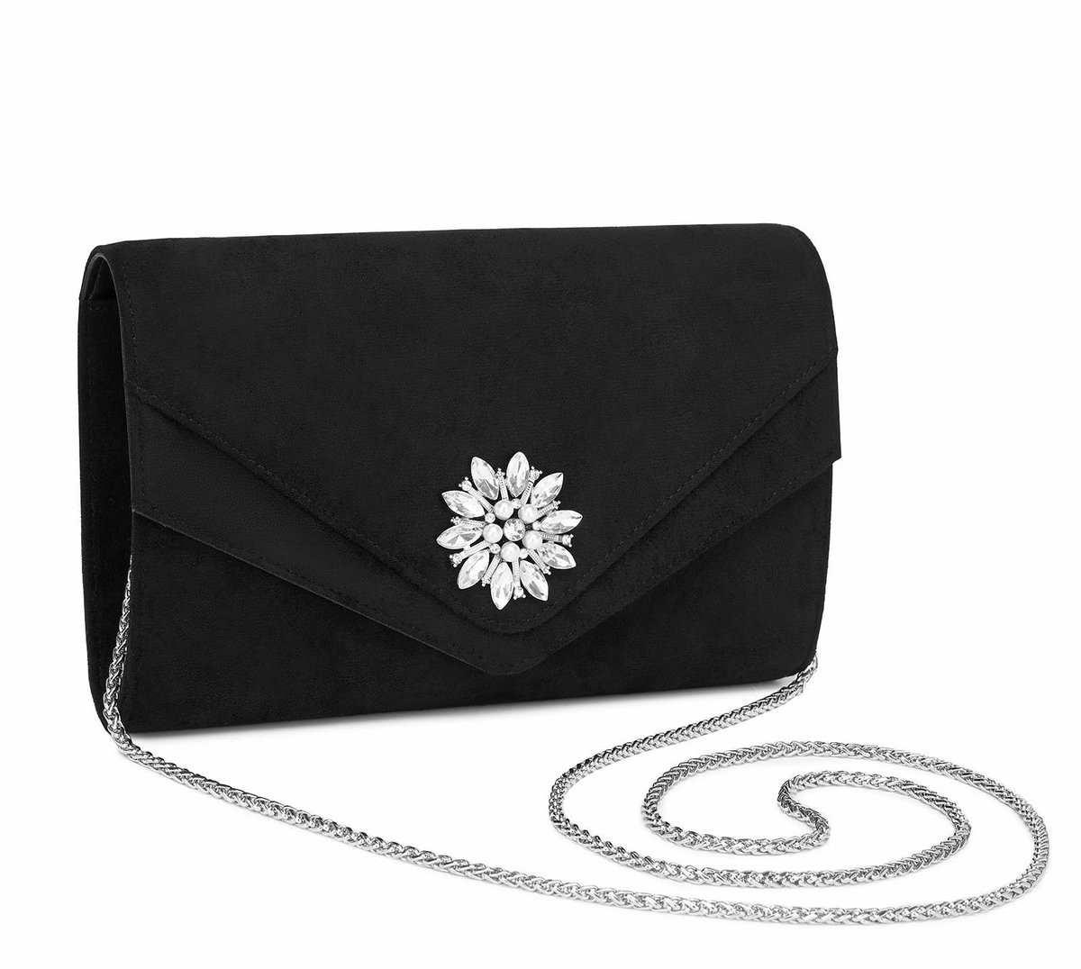 Miss Lulu Dames Clutches Elegante Suède Clutches met Diamantenmotief Avondtas met Ketting voor Bruiloften, Feesten en Crossbody, Handtas voor Bruiloften, Bruidstas