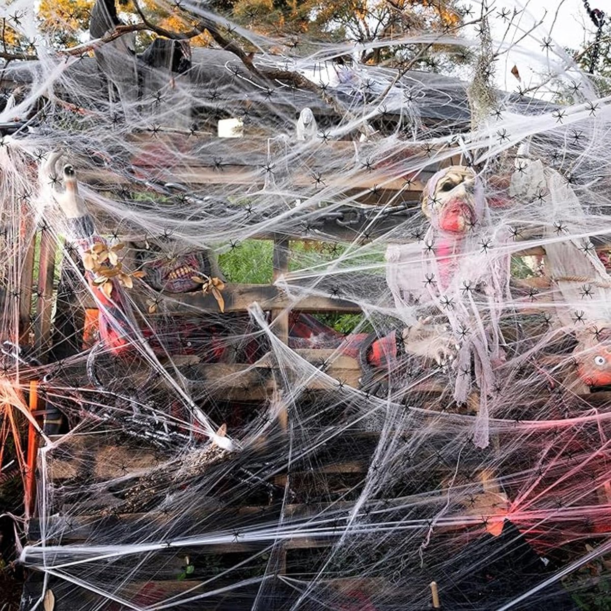 Ibenzoa® Rekbare Halloween Spinnenwebben Set met 40 Realistische Spinnen voor Binnen en Buiten Versiering