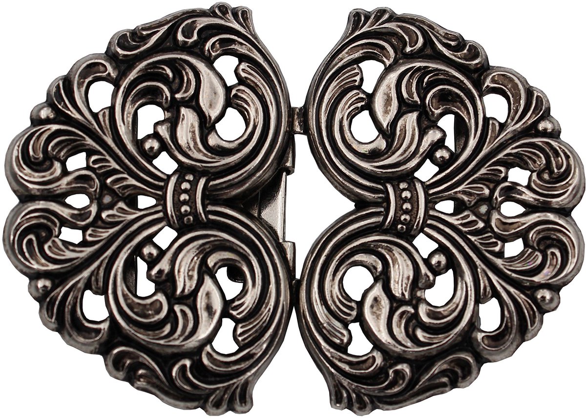 Hartmann knopen mooie zilveren klederdracht sluiting schort dirndl gesp sluiting metaal 58mmx42mm, made in Germany, (1 stuk)