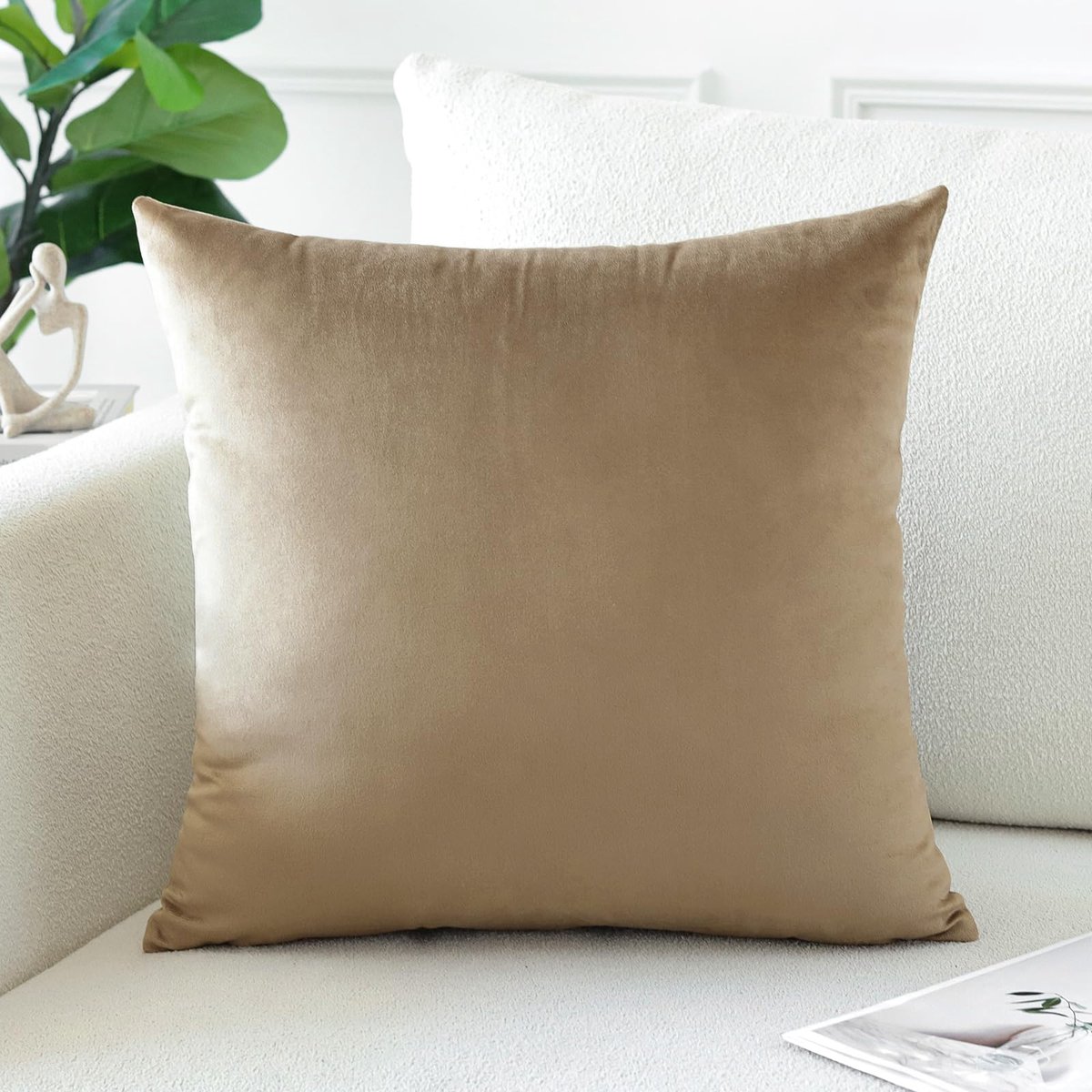 Ibenzoa Stijlvolle fluwelen kussensloop voor decoratieve sierkussens in goudbruine tint, afmeting 45 x 45 cm
