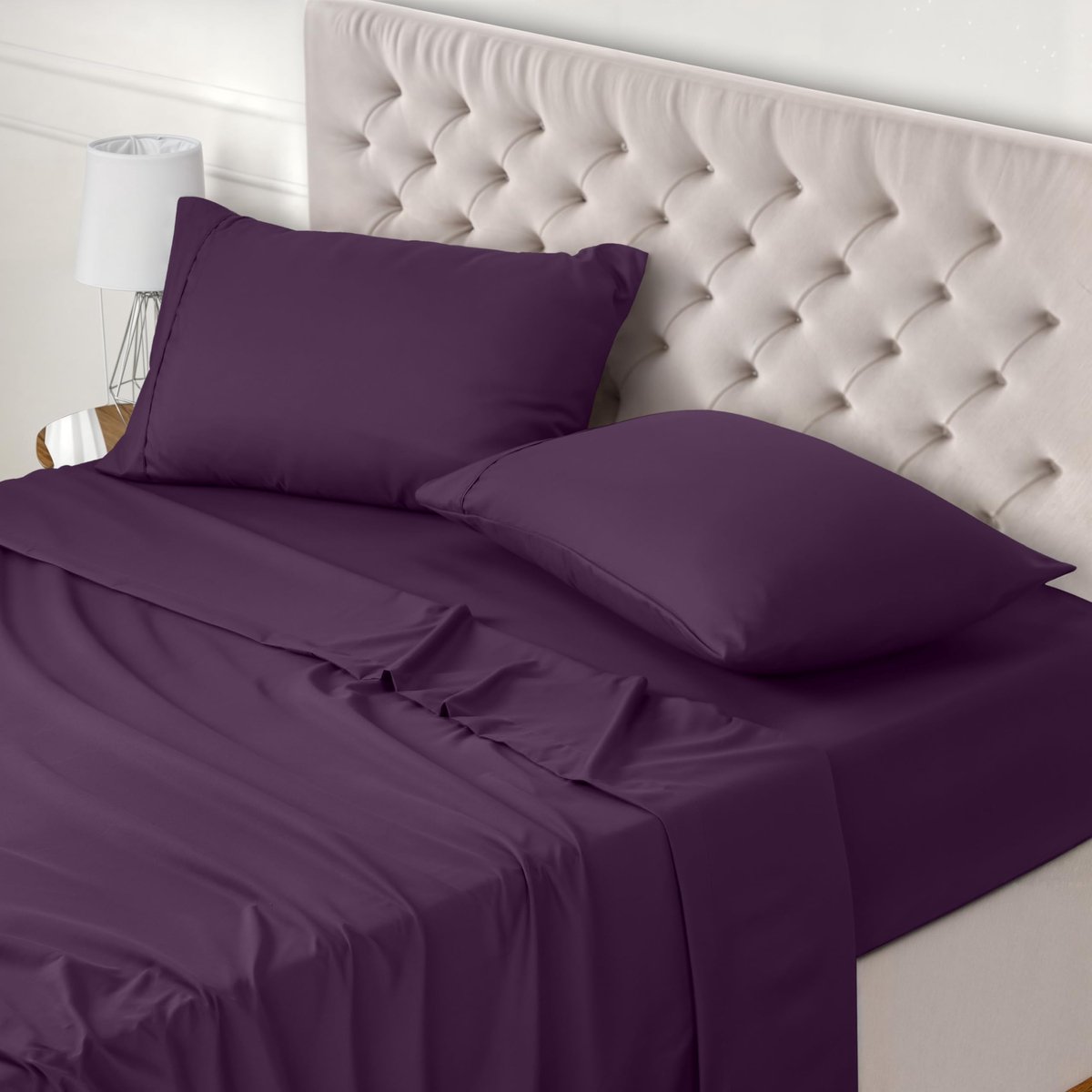 Ibenzoa® Beddengoedset in Paars met Compleet Laken, Hoeslaken en Kussenslopen van Microvezel
