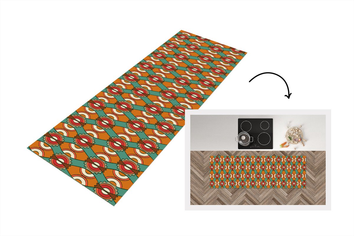 KitchenYeah Keukenloper 180x60 cm - Keukenmat vinyl Design - Retro - Oranje - Abstract - Keukenmatten loper - Keuken vloerkleed tapijt