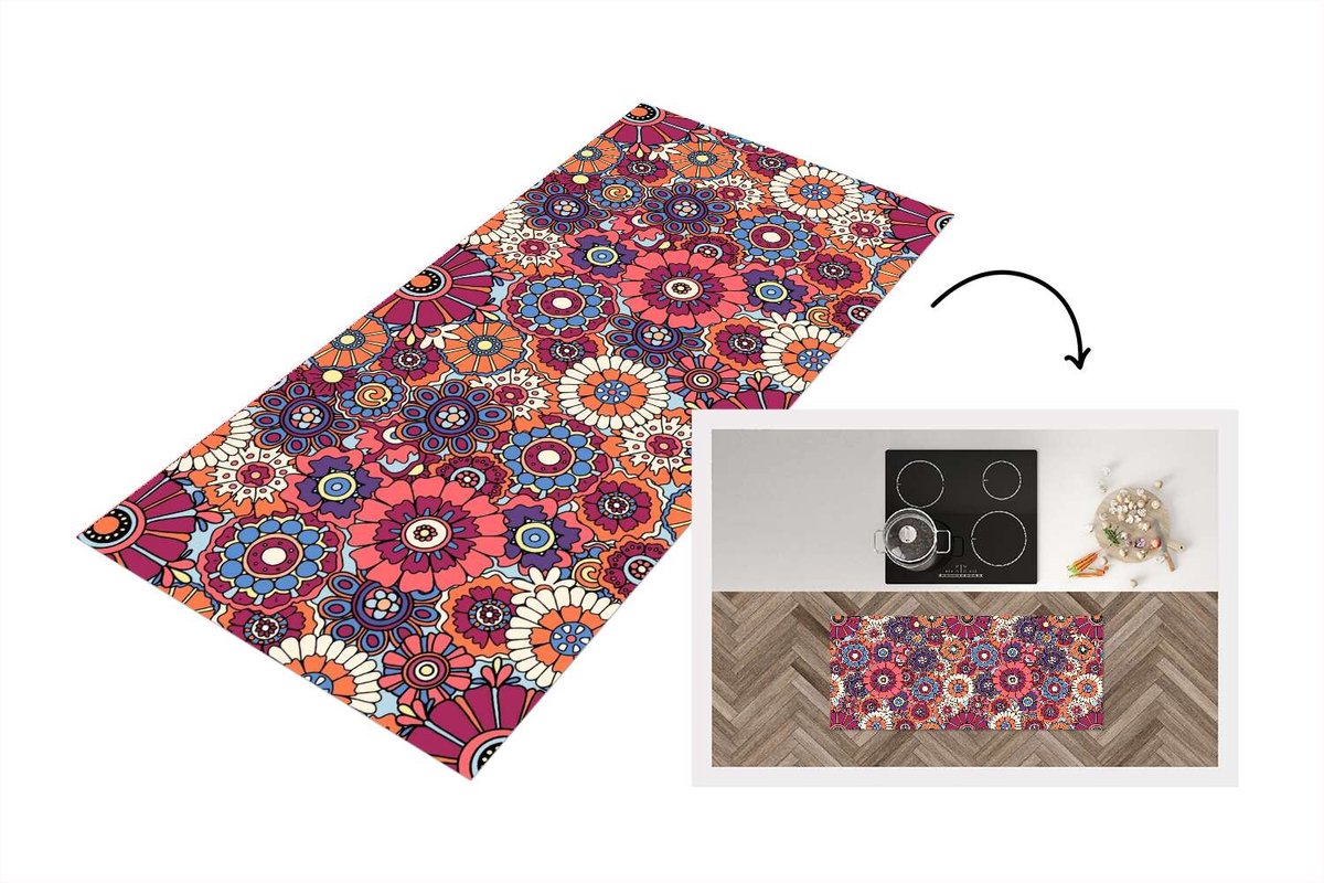 KitchenYeah Keukenloper 120x50 cm - Keukenmat vinyl Vintage - Patronen - Bloemen - Planten - Keukenmatten loper - Keuken vloerkleed tapijt