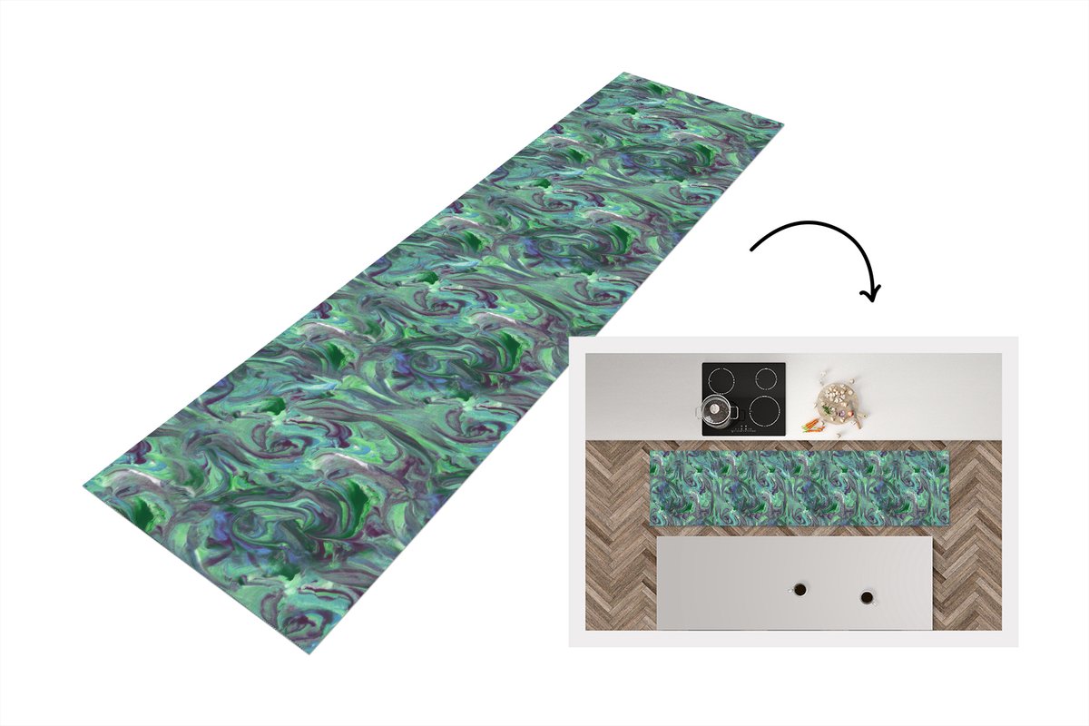 KitchenYeah Keukenloper 240x60 cm - Keukenmat vinyl Abstract - Marmer print - Verf - Patronen - Keukenmatten loper - Keuken vloerkleed tapijt