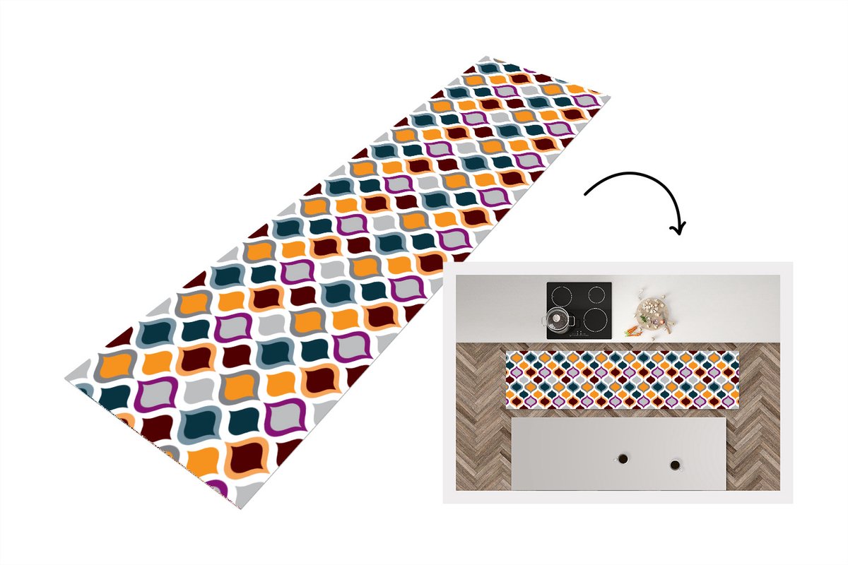 KitchenYeah Keukenloper 240x60 cm - Keukenmat vinyl Retro - Lijn - Patroon - Keukenmatten loper - Keuken vloerkleed tapijt