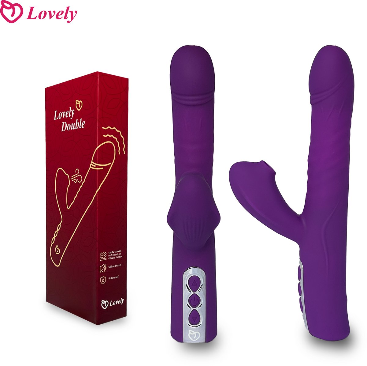 Lovely Double: 2-in-1 G-spot en Clitoris Stimulator- Vibrator Vrouwen-Realistische Dildo-Seksspeeltje-Oplaadbaar&Discreet-Sextoy