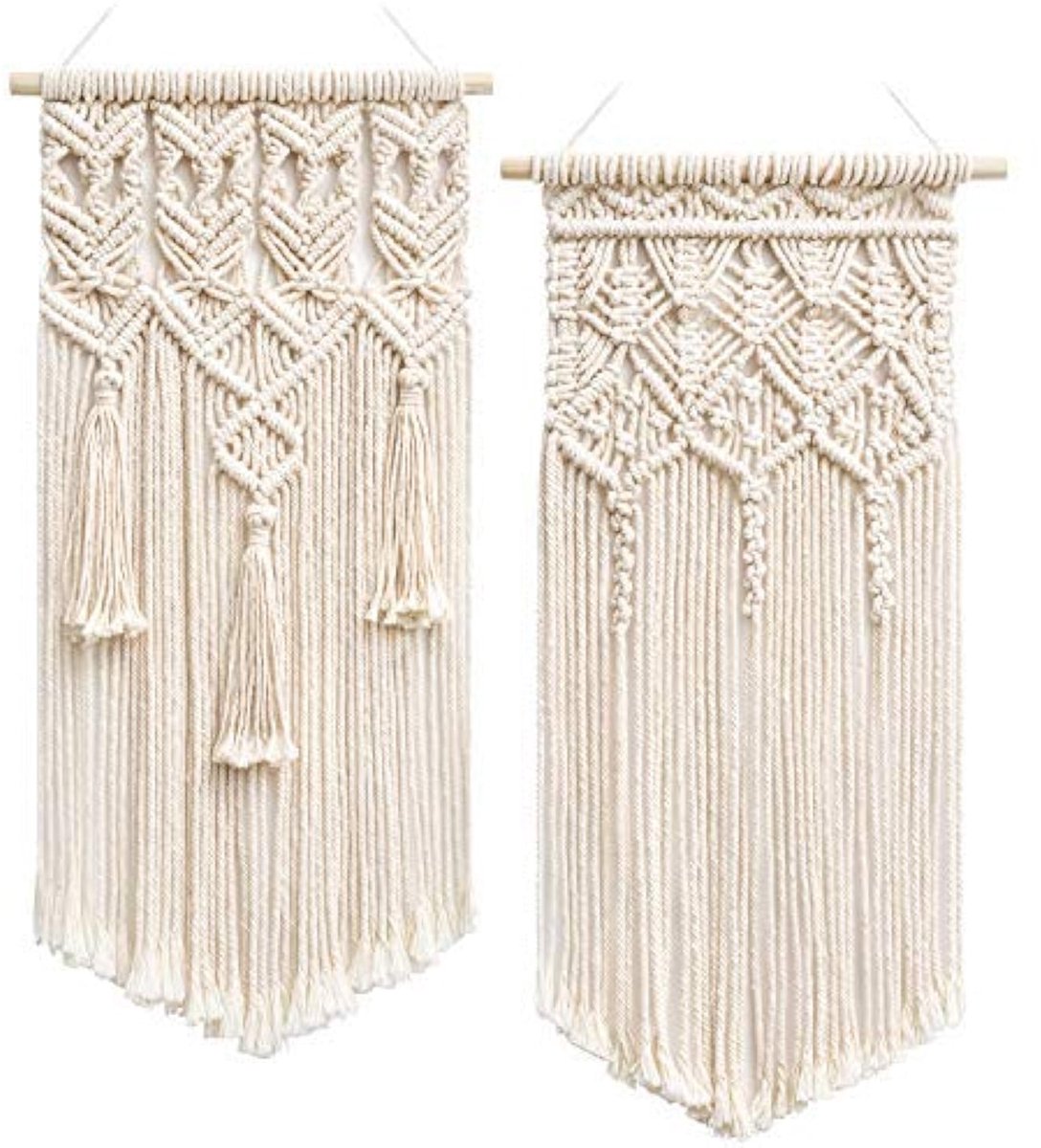 Ibenzoa Set van 2 Boho Chic Macramé Wandkleden voor Sfeervolle en Elegante Interieurdecoratie Beige