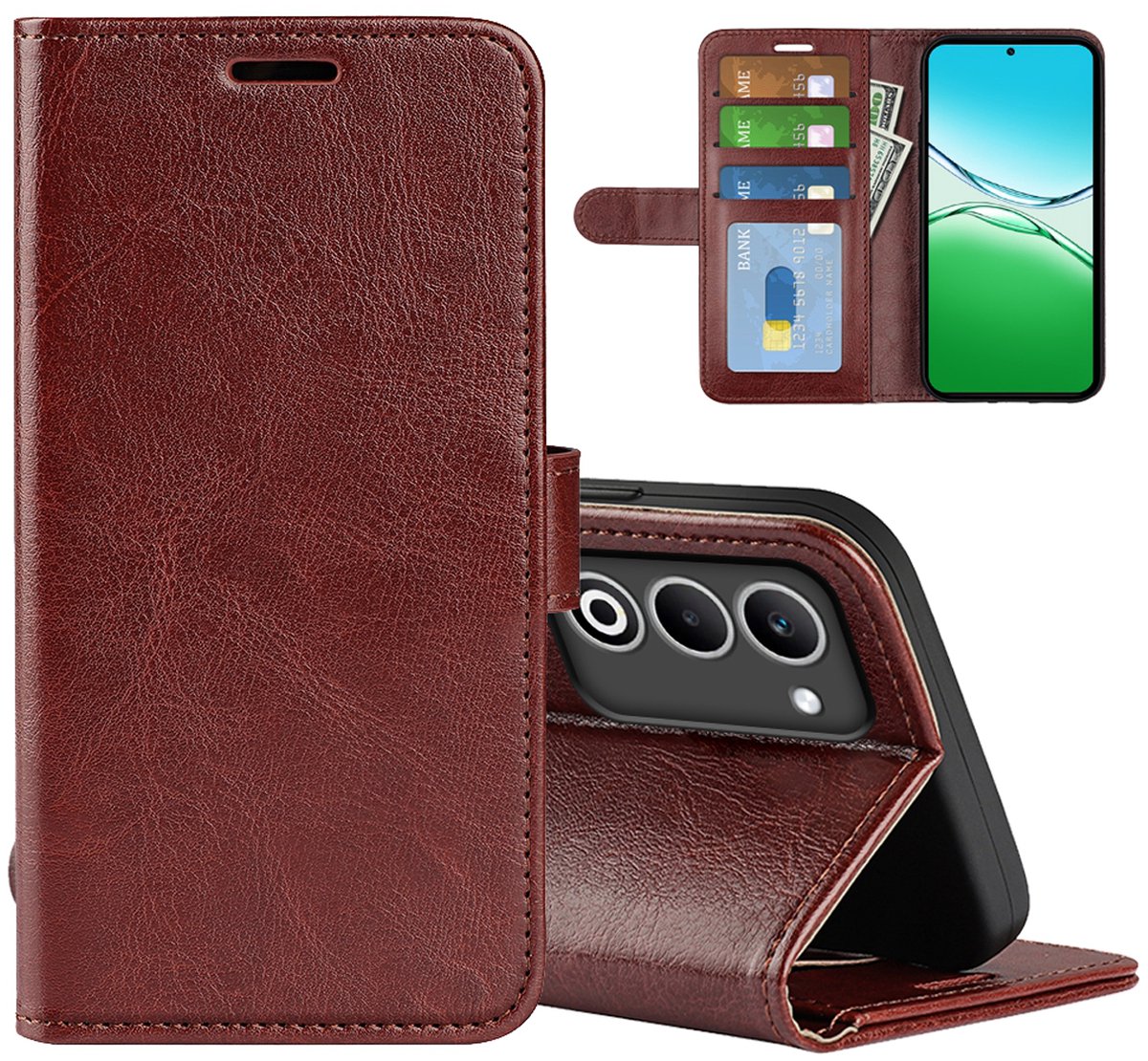 MobyDefend Hoesje - Geschikt voor Oppo A5 5G - Wallet Book Case (Sluiting Achterkant) - Bruin