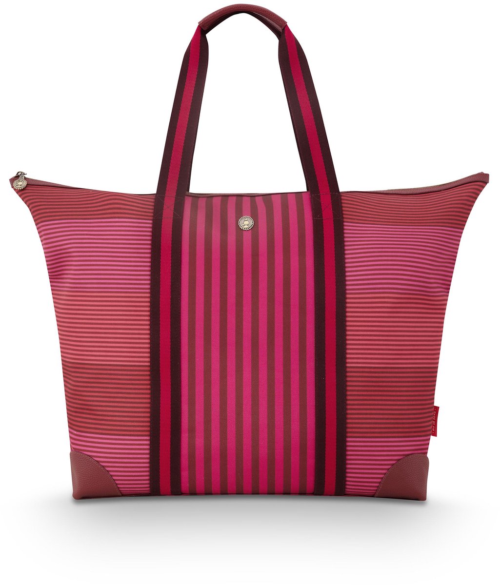 Pip Studio - Tilda Tote Bag met rits - Schoudertas - Roze - Gestreept - 66x20x44cm