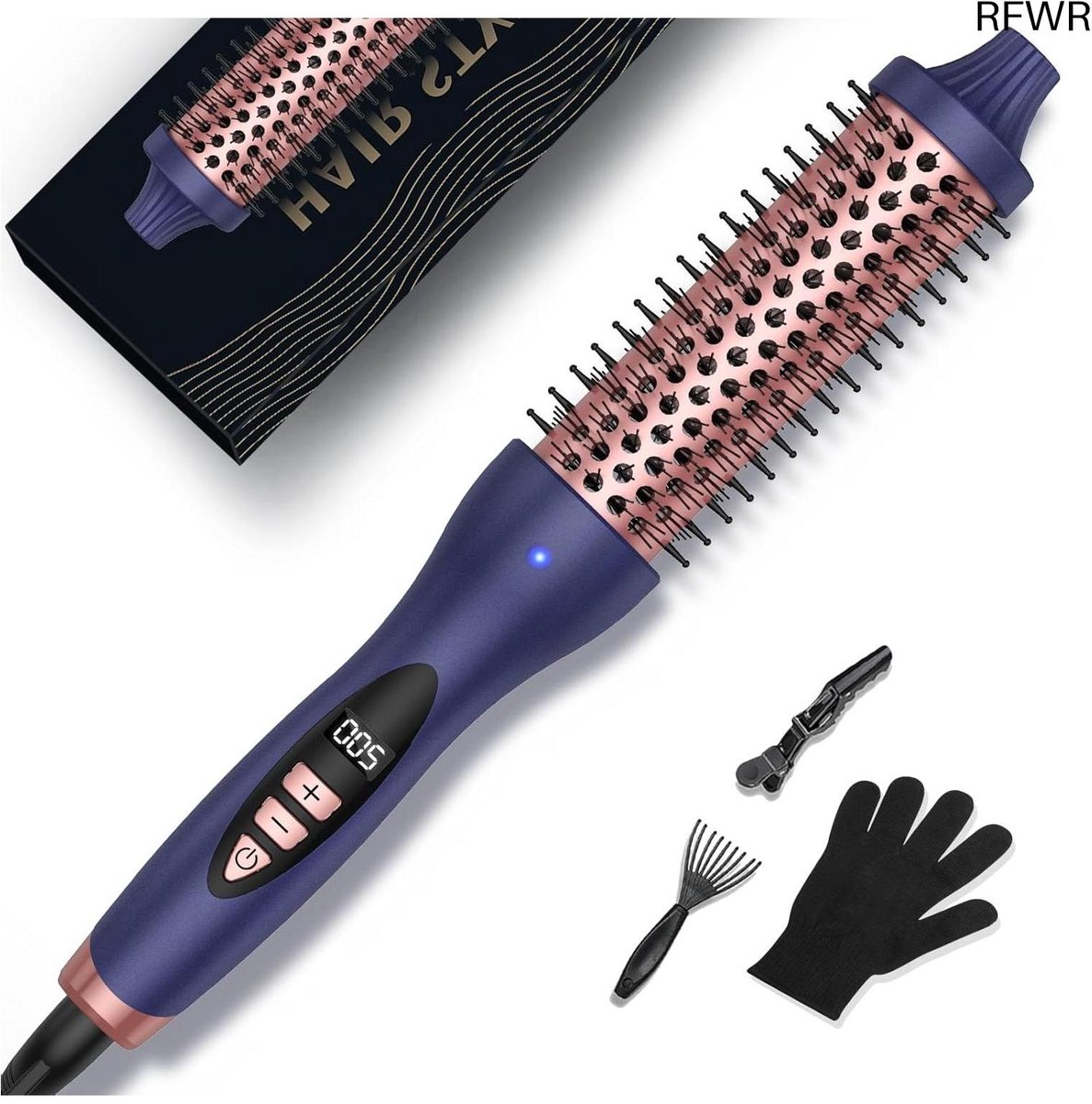 RFWR® Thermische Borstel 3-in-1 voor Haarstyling – LCD Display, 120-200 °C, Heet en Kruidig, Dubbele Spanning, Stylingborstel voor Gladde en Krullende Looks