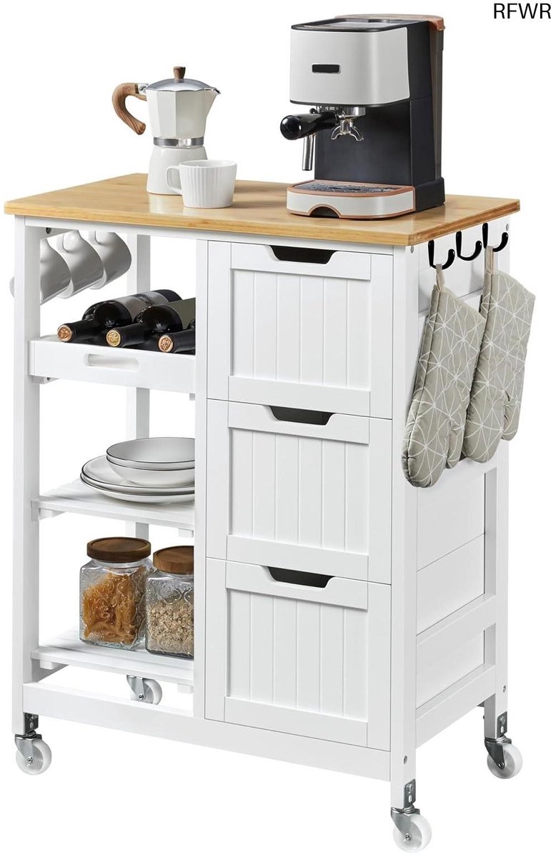 RFWR® Beweegbare keukentrolley met 3 laden en wielen - Multifunctionele serveerwagen