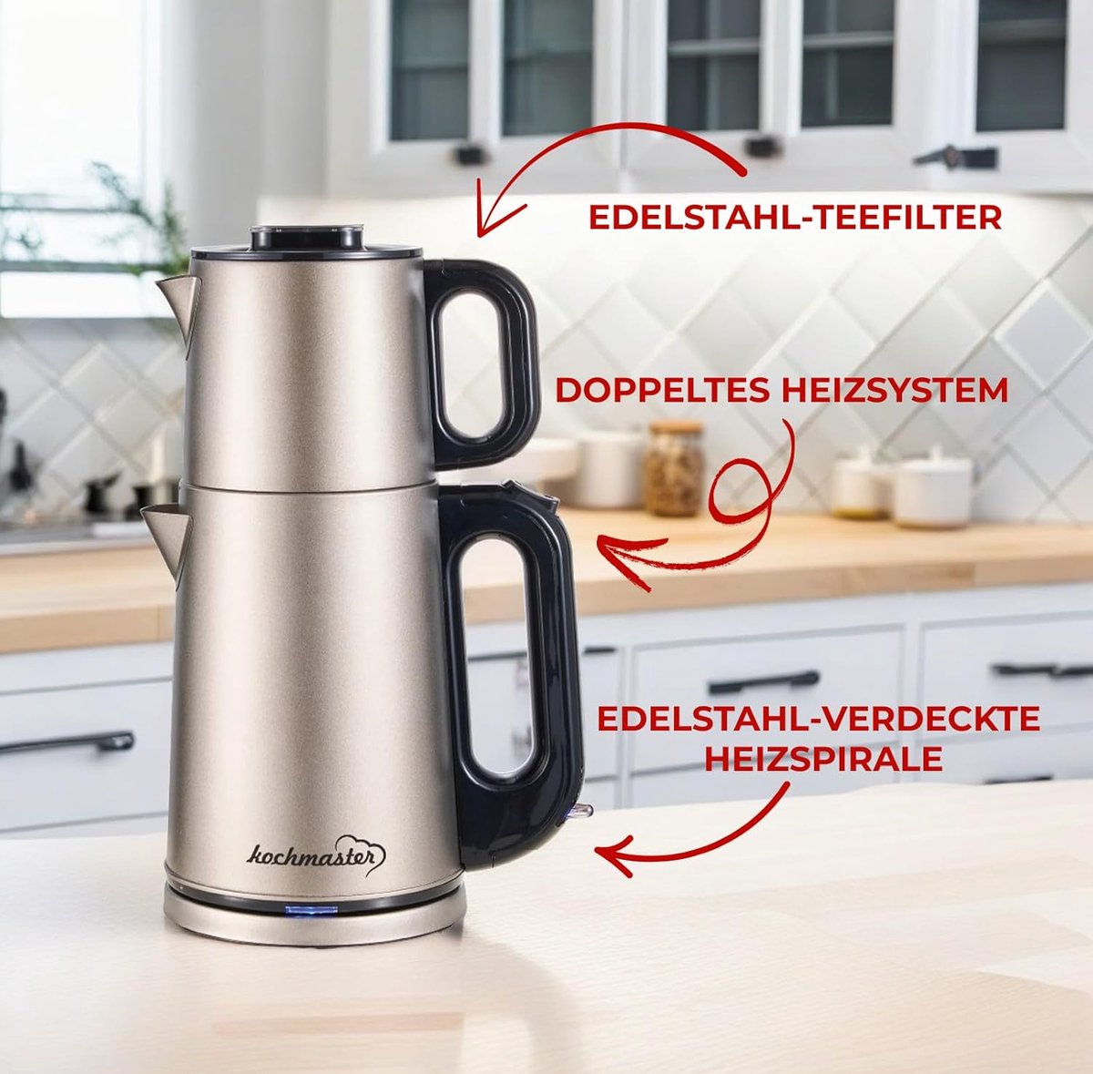 RFWR® Premium Traditionele Theemachine met Goudkleurig Design en Hoge Capaciteit
