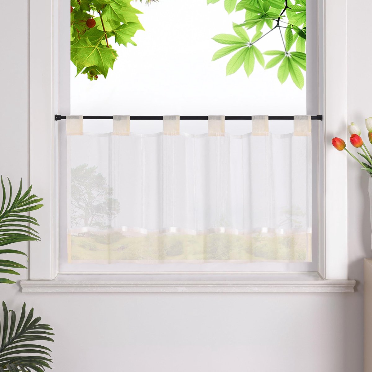 Ibenzoa Vitrage met Lussen in Linnenlook voor Landhuisstijl - Diverse Maten en Kleuren beige