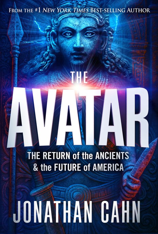 Boekomslag van 'The Avatar' met een beeld van een godheid, wapens en tekst.