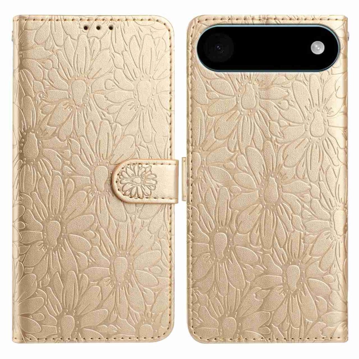 Mobigear Telefoonhoesje geschikt voor Apple iPhone Air Hoesje | Mobigear Flowers Bookcase Portemonnee | Pasjeshouder voor 3 Pasjes | Telefoonhoesje voor Pinpas / OV Kaart / Rijbewijs - Goud