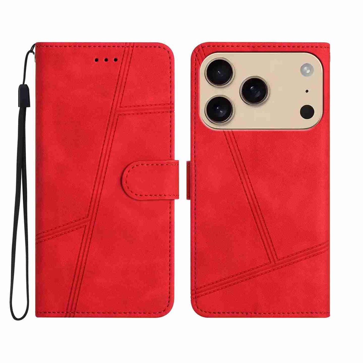 Mobigear Telefoonhoesje geschikt voor Apple iPhone 17 Pro Max Hoesje | Mobigear Stitch Bookcase Portemonnee | Pasjeshouder voor 2 Pasjes | Telefoonhoesje voor Pinpas / OV Kaart / Rijbewijs - Rood