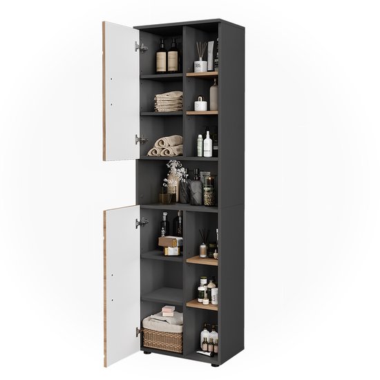 Vicco Hoge kast Irma, Antraciet/Goudkleurig Eiken, 50 x 172 cm met 2 deuren