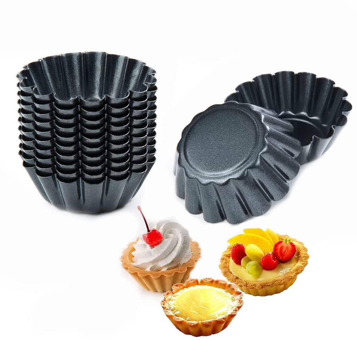 Ibenzoa® Muffinvorm, 12 Stuks Mini Taartvormen Koolstofstaal 7,5cm Anti-aanbak