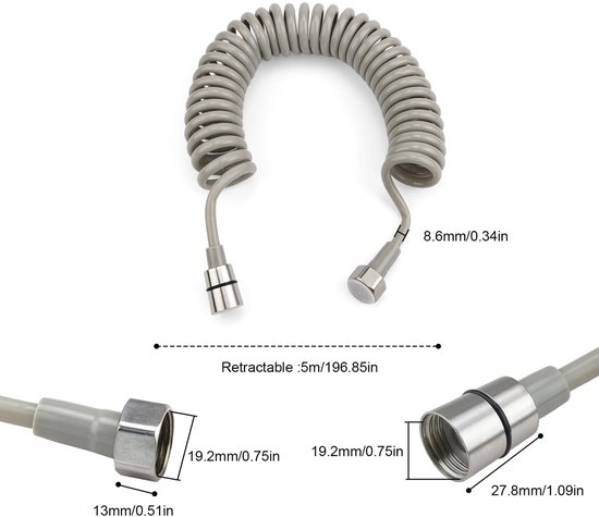 Flexible de douche Ibenzoa® avec rallonge télescopique et raccord en acier inoxydable - Longueur 5 mètres