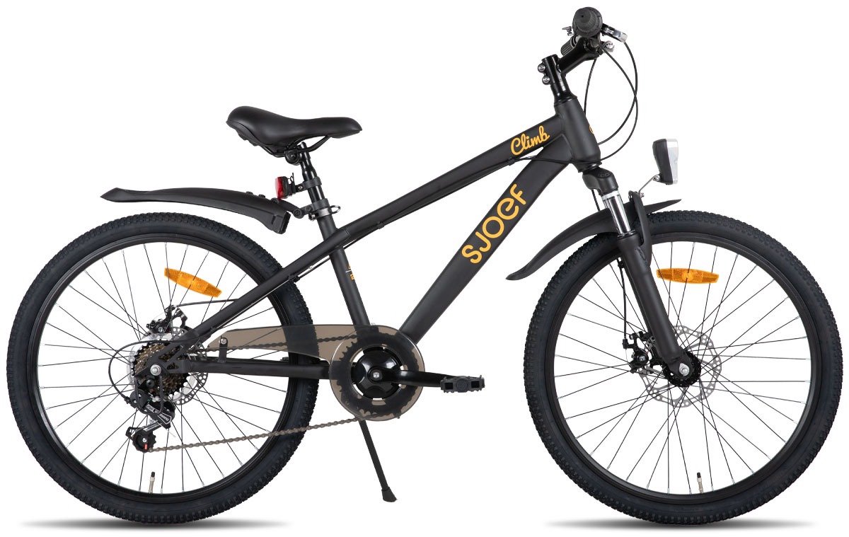 SJOEF Climb Jongensfiets 24 inch - Mountainbike Kind 8, 9, 10, 11 & 12 Jaar - Spatborden - Kettingkast - Zwart