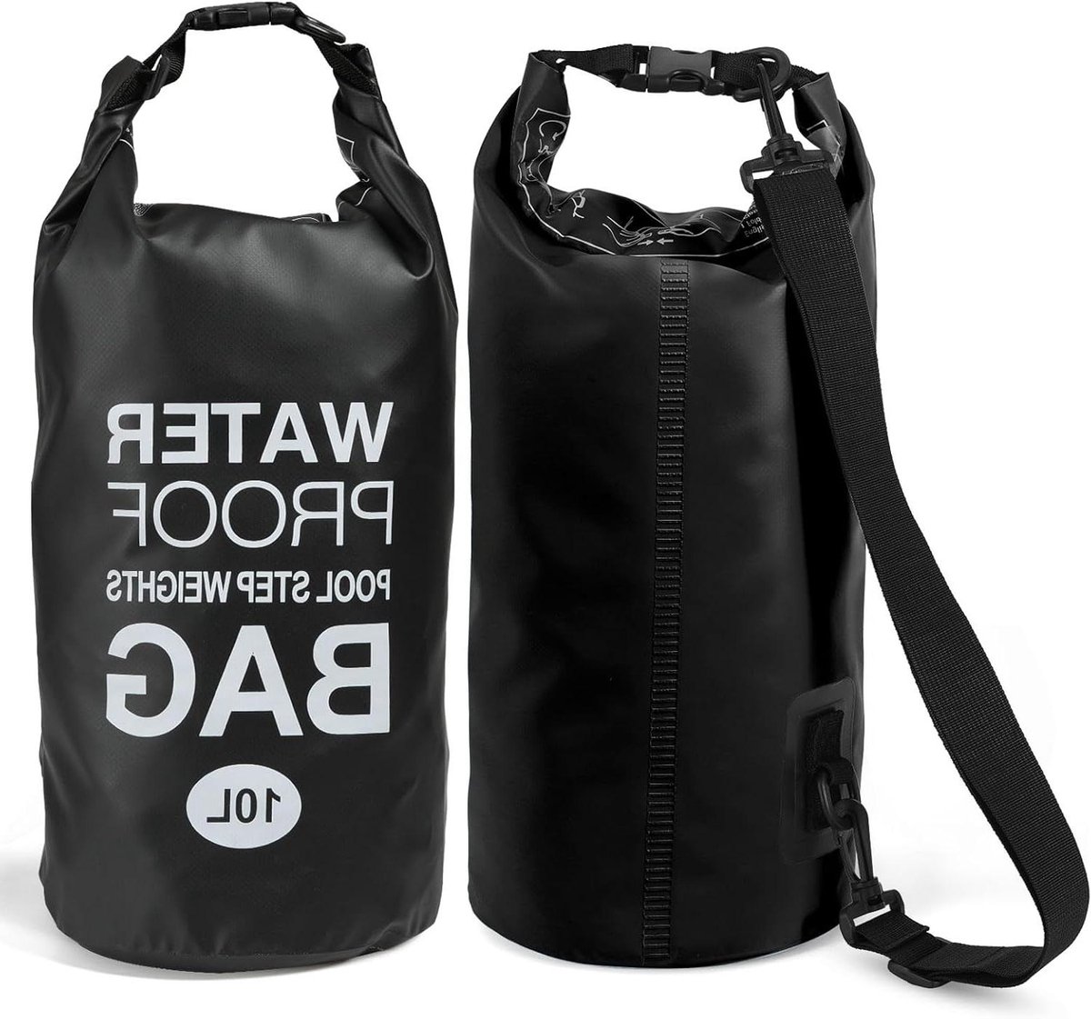 Waterdichte dry bag 10 l 2 stuks strandtas met verstelbare schouderriem voor zwemmen kajakken kamperen - zwart 10L (2-Pack)