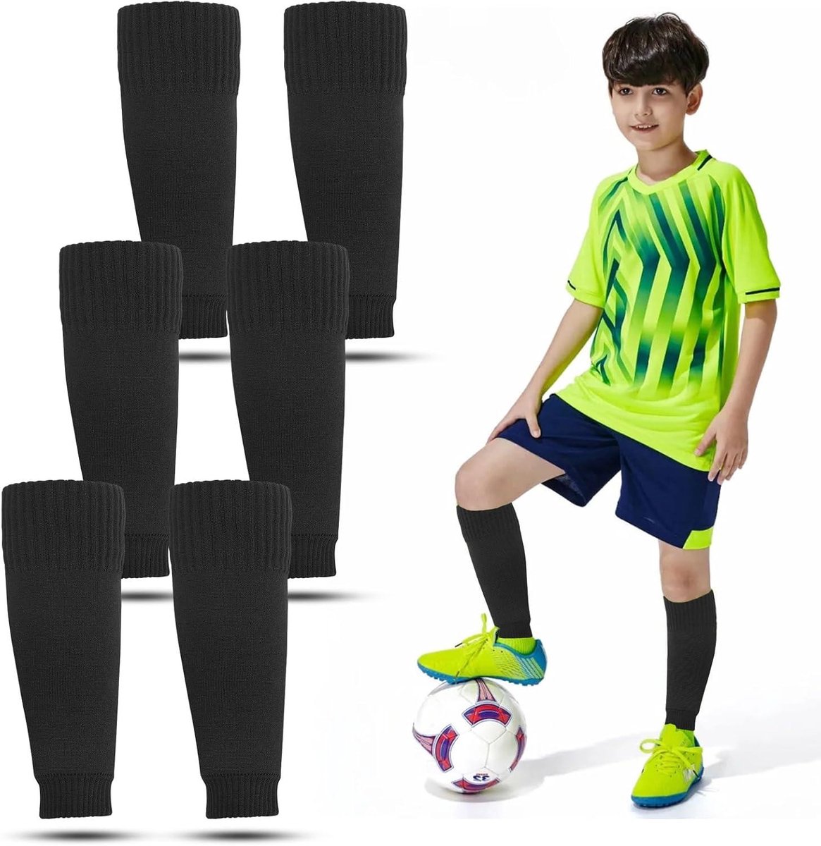 Voetbalsokken voor kinderen - 3 paar zwart, geschikt voor jongens en meisjes, tot 35 cm kuitomtrek. Set van 3 kindersokken voor voetbal.