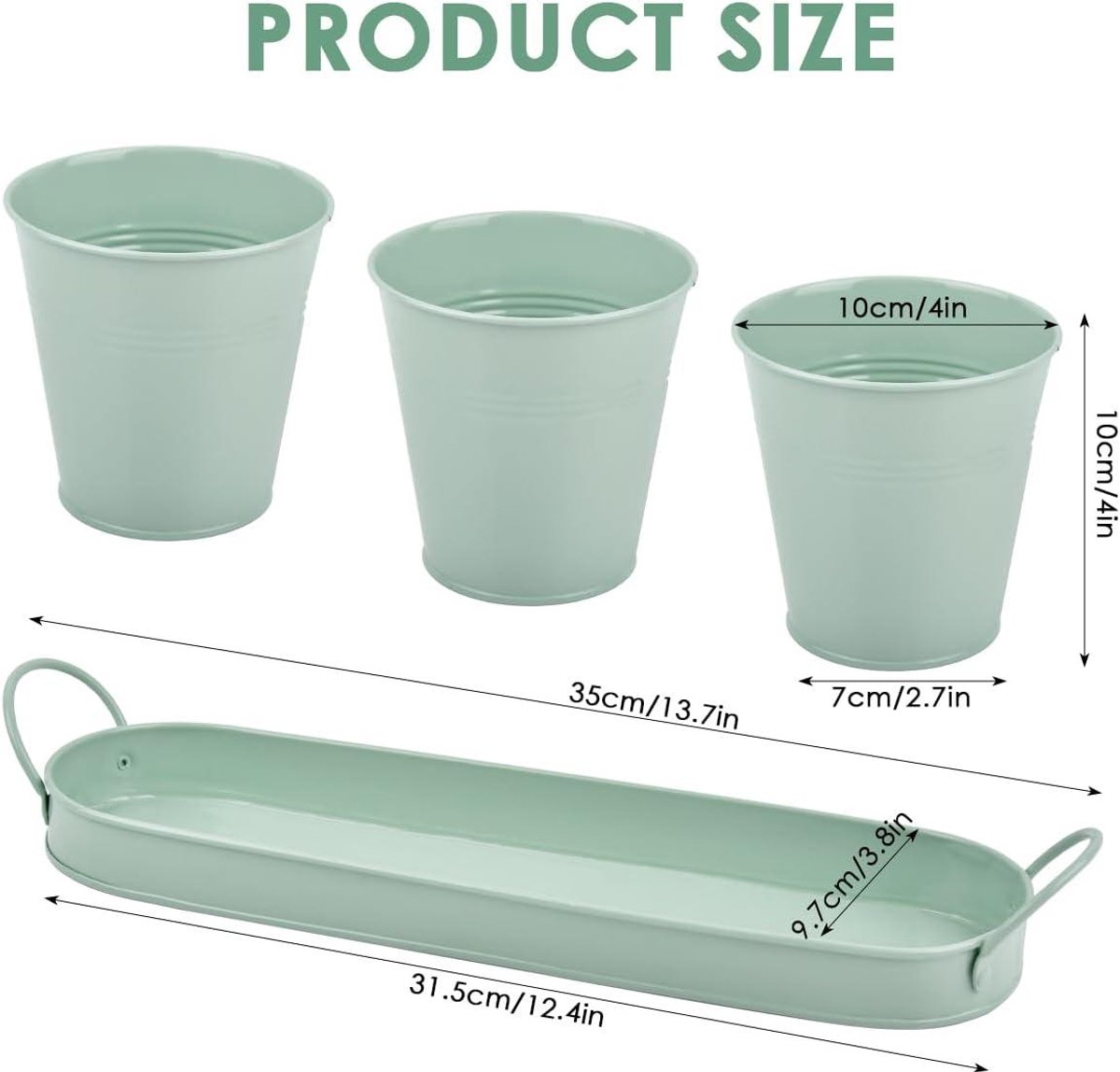 Barnyard Designs Kruidenpotten Set Met Dienblad – 3 Stuks Gegalvaniseerd Metaal – Met Drainagegaten – Ideaal Voor Vetplanten, Kruiden Of Bloemen – Binnen En Buiten